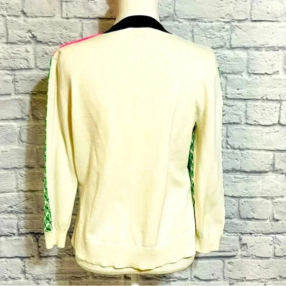 SONIA by Sonia Rykiel Small Argyle Print In Green And Pink Collar Sweater - Picture 3 of 8